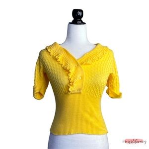 Vintage Handcrafted Grandma Pullover Ruffle Waffle Knit Sweater [Size XS/S]